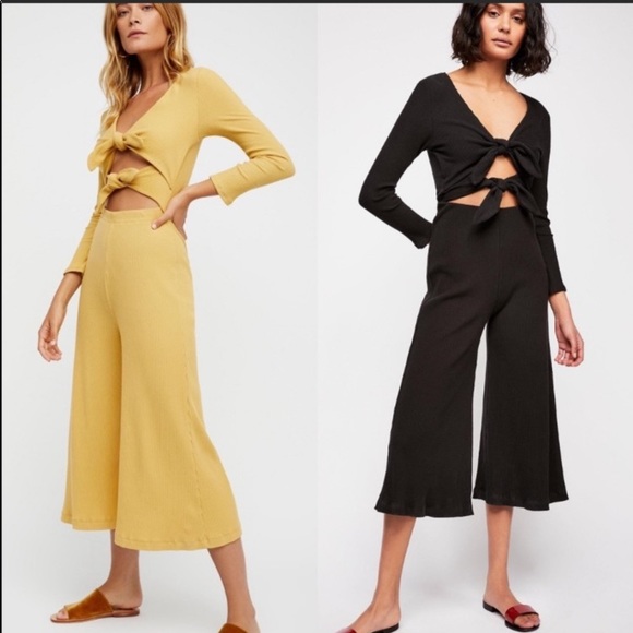 NWT Free People LOOK AT ME Jumpsuit, Black/Yellow - Picture 3 of 6